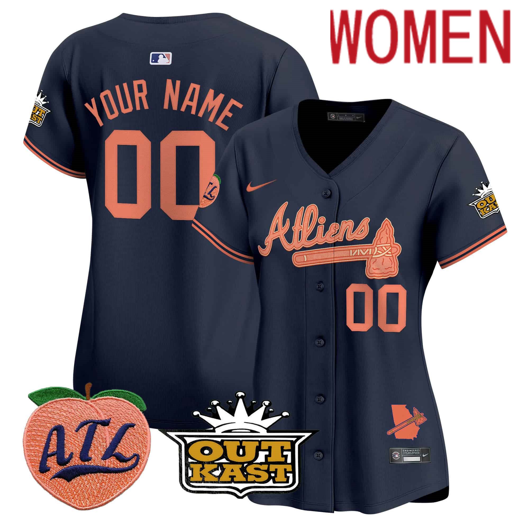 Women Atlanta Braves Blue Nike 2024 Atliens & Peach Vapor Premier Limited Custom MLB Jersey->customized mlb jersey->Custom Jersey